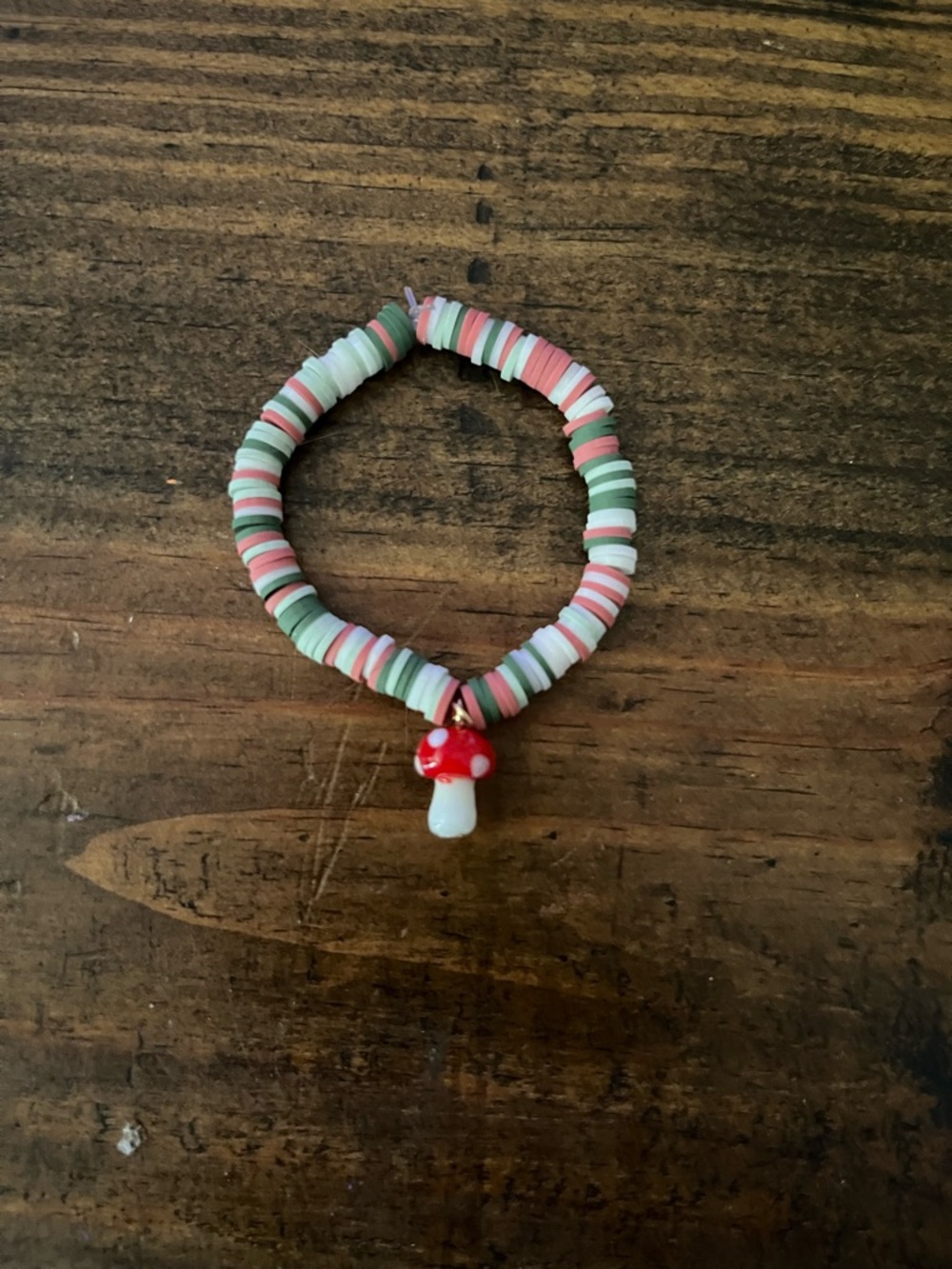 Kids red, white, & Green Mushroom Charm Bracelet